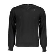 Zwarte longsleeve V-hals shirt K-Way , Black , Heren