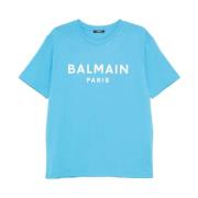 Logo Print Jersey T-shirts en Polos Balmain , Blue , Heren