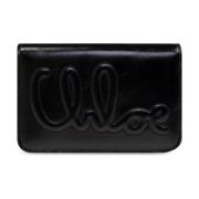 Leren portemonnee met logo Chloé , Black , Dames