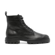 Zwarte Kalfsleren Veterschoenen Dikke Zool Hogan , Black , Heren