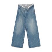 Indigo Blauw Denim Wijde Pijp Jeans Amish , Blue , Dames