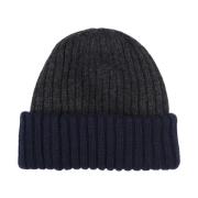 Kasjmier Beanie Grijs Blauw Geribbeld Fedeli , Gray , Heren