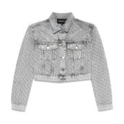 Grijze Denim Monogram Jas Emporio Armani , Gray , Dames