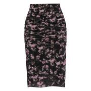 Bloemen Ruffle Midi Rok Ganni , Black , Dames