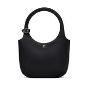 Zwarte Leren Tas met Zilveren Logo Courrèges , Black , Dames