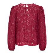 Rode Kant Blouse met Pofmouwen Kaffe , Red , Dames