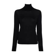 Klassieke Turtleneck Sweater Flat Knit Allude , Black , Dames