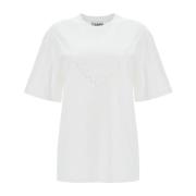 Geborduurd Logo Oversized T-Shirt Ganni , White , Dames