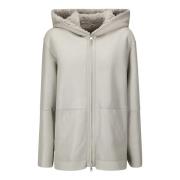 Omkeerbare Leren Hoodie Jas met Tweewegritssluiting 1972 Desa , Gray ,...