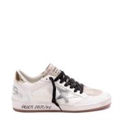 Zilveren Leren Sneakers Wit Zwart Golden Goose , White , Dames