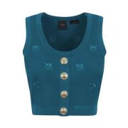 Blauw Viscose Mouwloze Top met Gouden Knopen Pinko , Blue , Dames