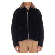 Blauwe Zip Jas met Afneembare Shearling Kraag Moorer , Blue , Heren