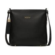 Zwarte leren messengertas met clutch Kazar , Black , Dames