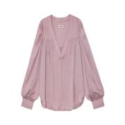 Roze Satijnen Blouse Diepe Hals Lange Mouw Zadig & Voltaire , Pink , D...