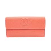 Pre-owned Leather wallets Chanel Vintage , Orange , Dames