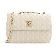 Stijlvolle leren handtas in beige print Kazar , White , Dames