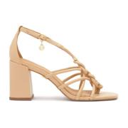 Leren flip flop sandalen met een paalhak Kazar , Beige , Dames