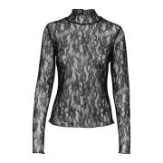 Zwarte Kant Lange Mouw Top Part Two , Black , Dames