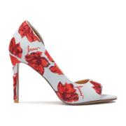 Denim stof peep toe pumps met geborduurde bloemen Kazar , Red , Dames