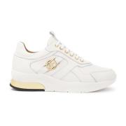 Witte leren sneakers met gouden inzetstukken Kazar , White , Dames