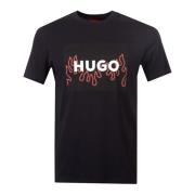 Zwart Logo Print Crew Neck T-Shirt Hugo Boss , Black , Heren