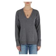 V-hals Cashmere Merino Sweater Maliparmi , Gray , Dames