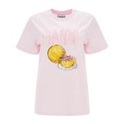 Geborduurd Crew Neck T-Shirt Ganni , Pink , Dames