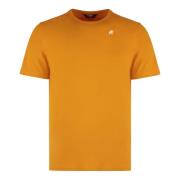 Katoenen Crew-Neck T-shirt met Logo Patch K-Way , Orange , Heren