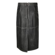 Leren Midi Rok met Zakken P.a.r.o.s.h. , Black , Dames