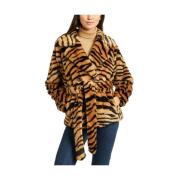 Korte Tiffany Faux-Fur Tijger Patroon Jas Stand Studio , Brown , Dames