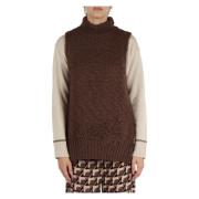 Geborduurde Mouwloze Wollen Top Maliparmi , Brown , Dames