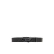 Zwart Leren Logo Gesp Riem Diesel , Black , Dames