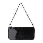 Glanzende PVC Tas met Love Bird Detail Pinko , Black , Dames