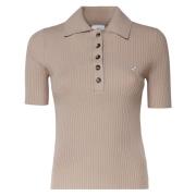 Beige Geribbeld Poloshirt met Knopen Courrèges , Brown , Dames