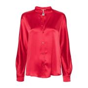 Rode Satijnen Blouse met Bubbelkraag Semicouture , Red , Dames