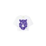 Boxy T-shirt met Print en Pailletten Twinset , White , Dames