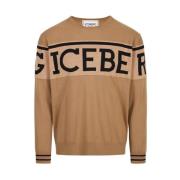 Merino Wol Logo Trui Iceberg , Brown , Heren