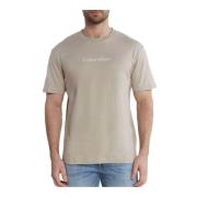 Logo Katoenen TShirt - Beige Ronde Hals Korte Mouw Calvin Klein , Beig...