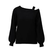 Off Shoulder Pullover Z839 K-Design , Black , Dames