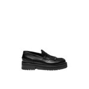 Zwarte Leren Loafers met Franje Dondup , Black , Dames