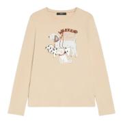 Grafische Print Lange Mouw Katoenen T-shirt Max Mara Weekend , Beige ,...