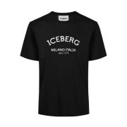 Logo Print Katoenen T-shirt Iceberg , Black , Heren