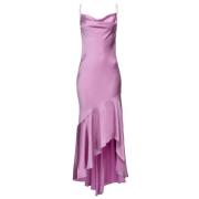 Satin Mouwloze Jurk met Ruches Pinko , Pink , Dames