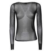 Zwarte Mesh Trui met Strass Pinko , Black , Dames