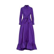 Lange Taffeta Overhemdjurk met Ruche Carolina Herrera , Purple , Dames