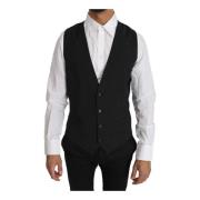 Grijze Wol Formele Slim Fit Vest Dolce & Gabbana , Black , Heren