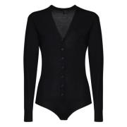 Zwarte Wol V-Hals Bodysuit Pinko , Black , Dames