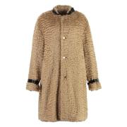 Faux Fur Coat met Leren Details Jil Sander , Beige , Dames