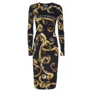 Barok Print Zwarte Jurk Lange Mouwen Versace Jeans Couture , Multicolo...