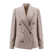 Dubbelrijige krijtstreep wollen blazer Brunello Cucinelli , Beige , Da...